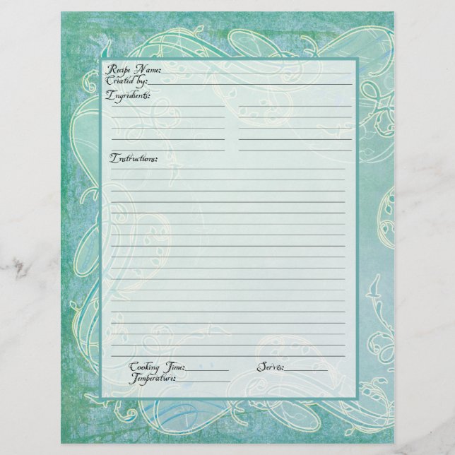 Recipe Page Family Heritage Cookbook Recipe Binder (Front)