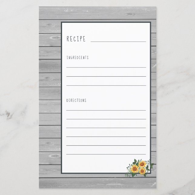 Recipe page for cookbook mini binder organiser (Front)