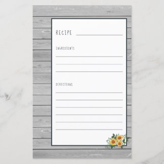 Recipe page for cookbook mini binder organiser
