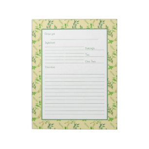 Recipe Page for Green Herb Leaves Binder Notepad