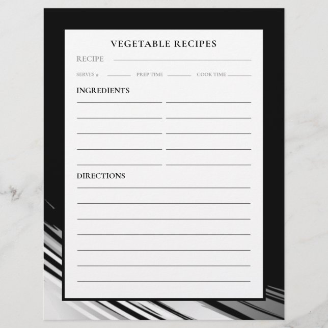 Recipe Page | Vegetable | Black & White Swoosh (Front)