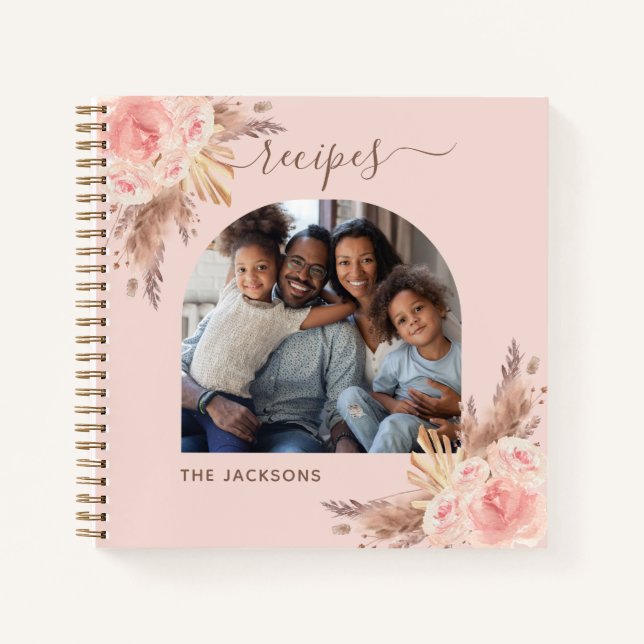 Recipe pampas grass pink florals family photo notebook (Front)