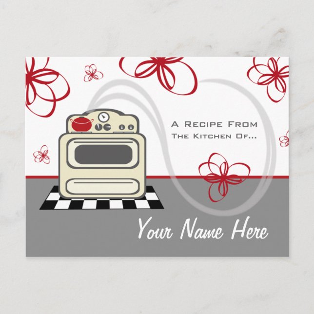 Recipe Postcard - Retro Stove Modern Red Kitchen (Front)