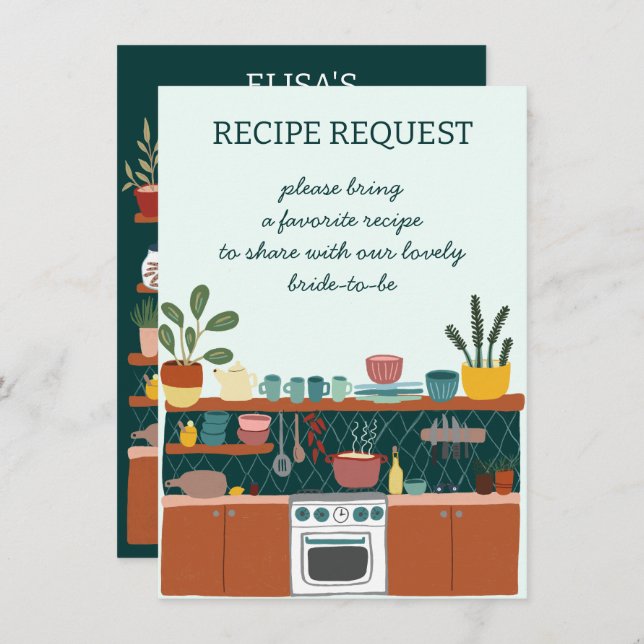 RECIPE REQUEST Bridal Shower Cute Recipe Request Enclosure Card (Front/Back)