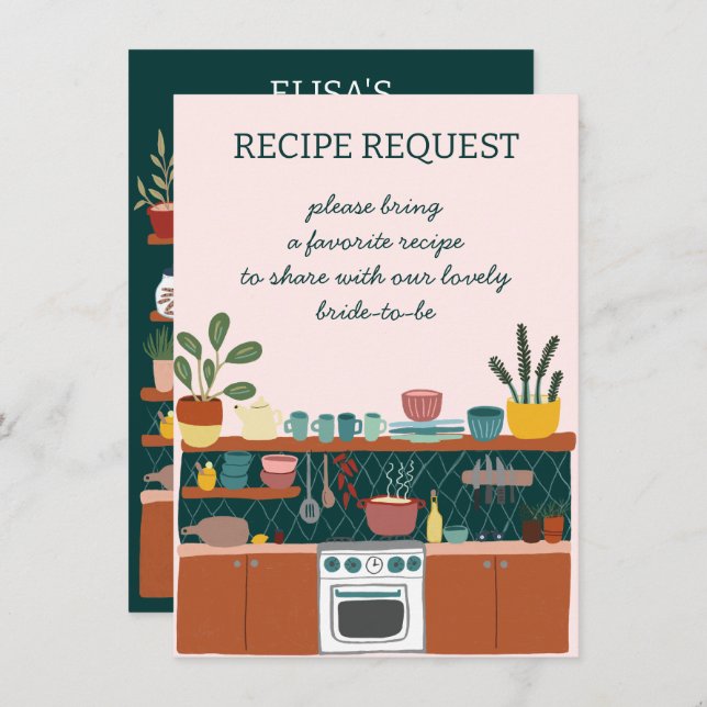 RECIPE REQUEST Bridal Shower Cute Recipe Request Enclosure Card (Front/Back)