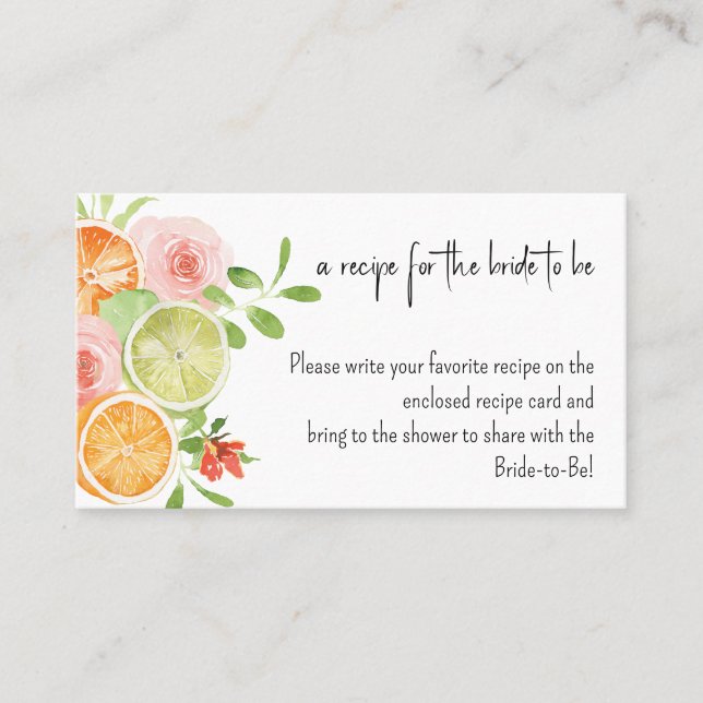 Recipe request for Bridal Shower citrus flowers Business Card (Front)