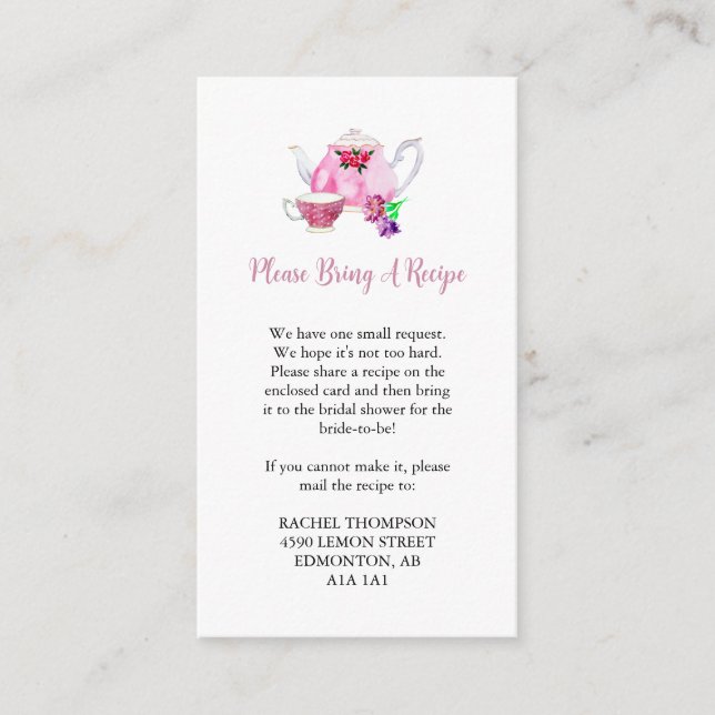 Recipe Request Love is Brewing Bridal Shower Tea Enclosure Card (Front)