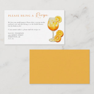 Recipe Request Orange Spritz Bridal Shower Enclosure Card