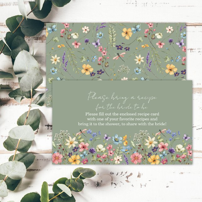Recipe Request Sage Green Wildflower Bridal Shower Enclosure Card (Creator Uploaded)