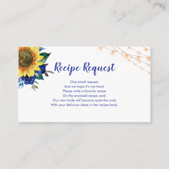 Recipe Request Sunflower Blue Rose Enclosure Card (Front)