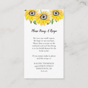 Recipe Request Sunflower Bridal Shower Floral Enclosure Card