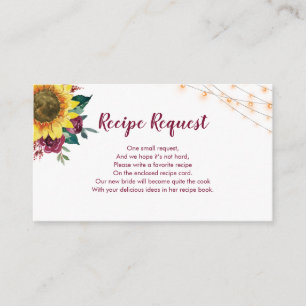 Recipe Request Sunflower Burgundy Rose Enclosure Card