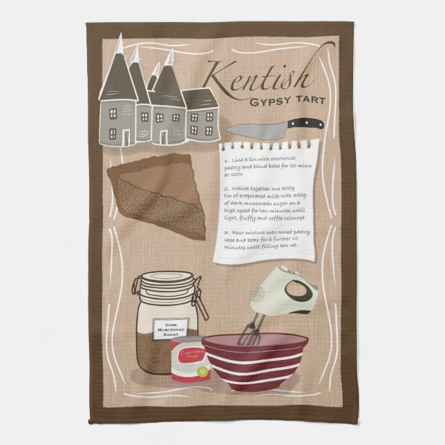 Recipe Tea Towel - Kentish Gypsy Tart (Vertical)