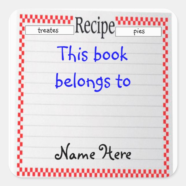 Recipe This Book Belongs To, Bookplate Sticker (Front)