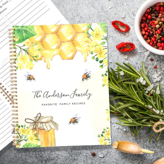 Recipes bees honey yellow florals monogram notebook (Creator Uploaded)