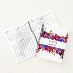 Recipes Bright Bold Flowers Pretty Personalised Notebook