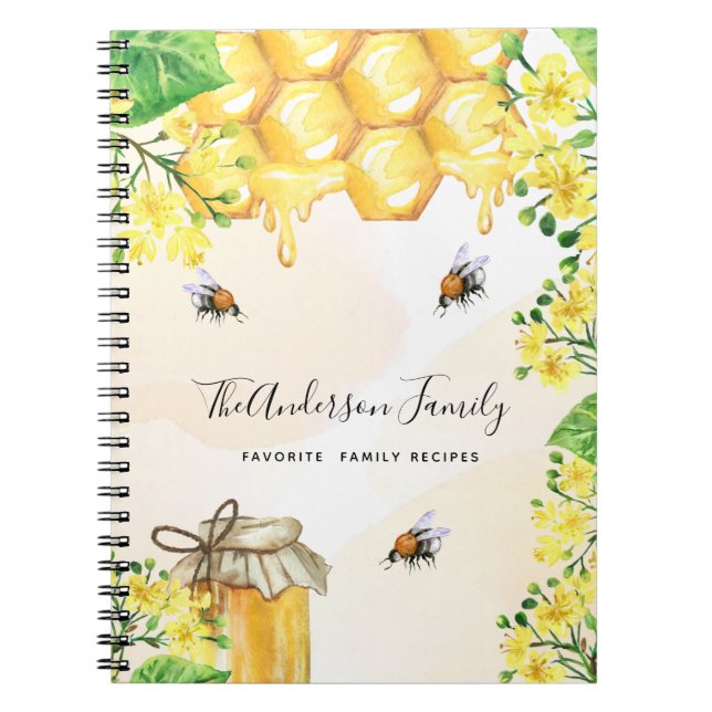 Recipes bumble bees honey yellow florals summer notebook (Front)