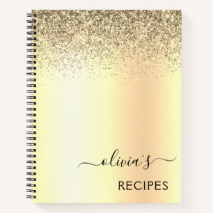 Recipes Cookbook Gold Glitter Monogram Notebook
