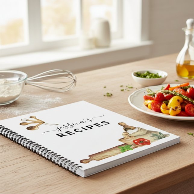 Recipes Cookbook Watercolor Monogram Kitchen Notebook (Creator Uploaded)