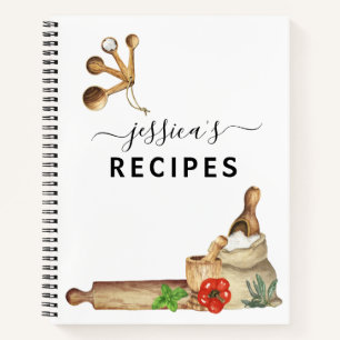 Recipes Cookbook Watercolor Monogram Kitchen Notebook