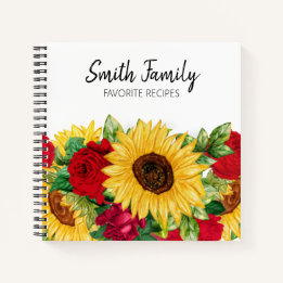 Recipes Cookbook Yellow Sunflowers Red Roses White Notebook