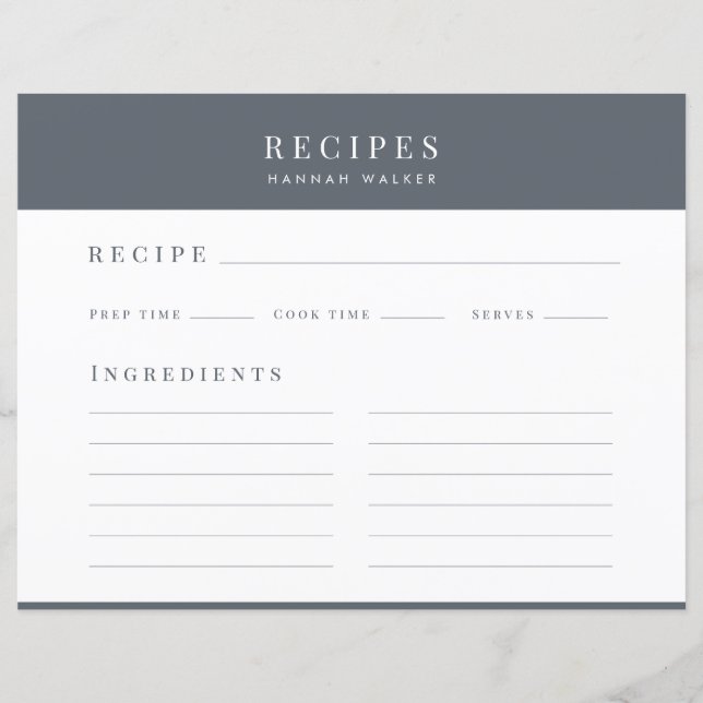 Recipes | Elegant Chic Stone Grey Recipe Card (Front)
