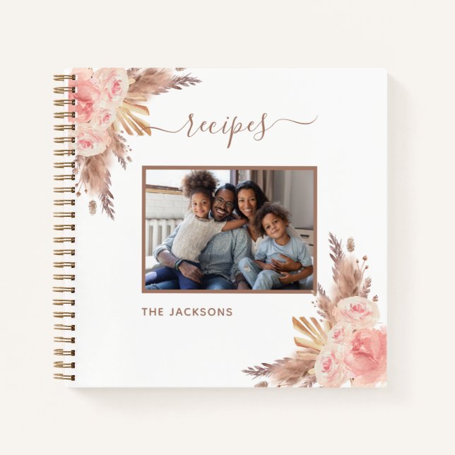 Recipes family photo pampas grass pink floral notebook (Front)