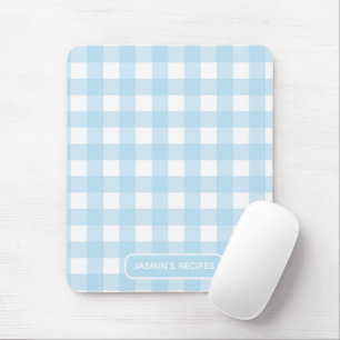 Recipes Gingham Pattern Light blue and White Mouse Mat