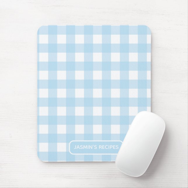 Recipes | Gingham Pattern Light blue and White Mouse Mat (With Mouse)