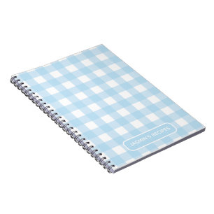 Recipes   Gingham Pattern Light blue and White Notebook