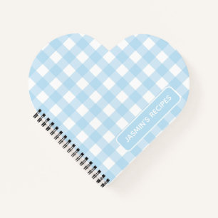 Recipes   Gingham Pattern Light blue and White Notebook