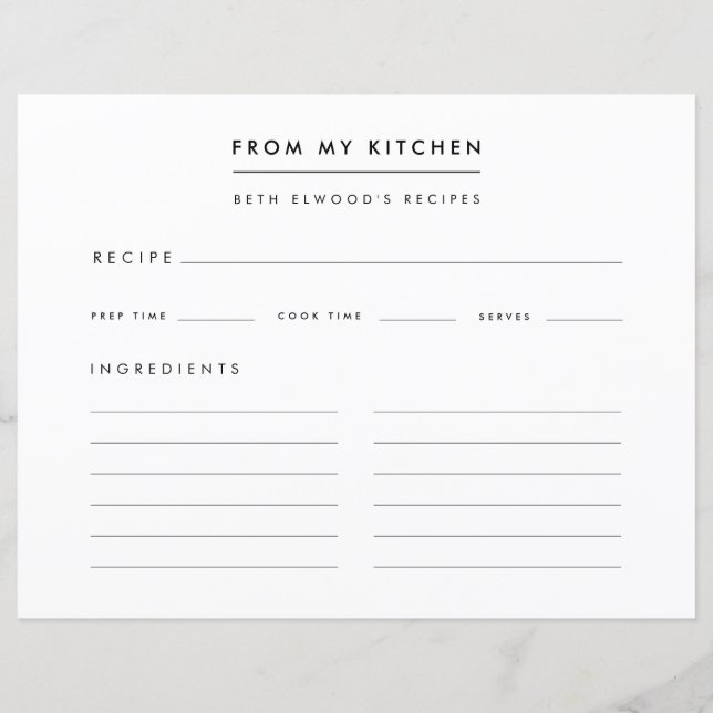 Recipes | Modern From My Kitchen Recipe Card (Front)