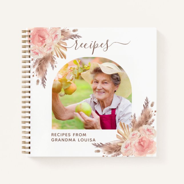 Recipes pampas grass pink florals family photo  notebook (Front)