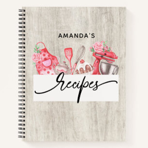 Recipes Personalised Watercolor Kitchen Utensils Notebook