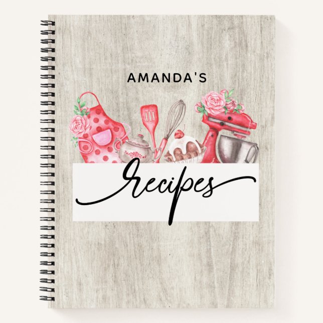Recipes Personalised Watercolor Kitchen Utensils Notebook (Front)