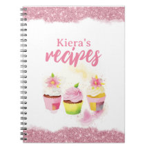 Recipes Pink Glitter Cupcake Personalised Notebook