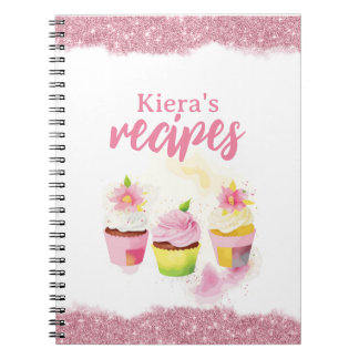 Recipes Pink Glitter Cupcake Personalised Notebook