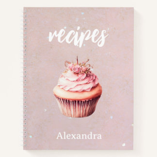 Recipes Pink Glitter Cupcake Personalised Notebook