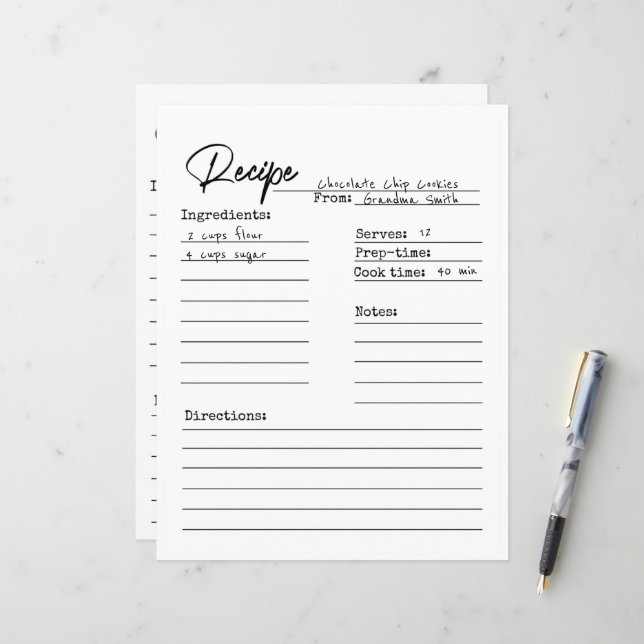 Recipes, Recipe card, Recipe insert,  (Front/Back In Situ)