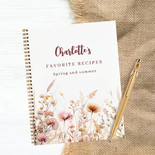 Recipes wildflowers pink beige name notebook