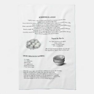 Recipes with Pencil Illustrations; Oatmeal, Eggs Tea Towel