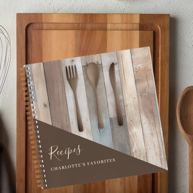 Recipes wooden kitchen utensils brown cookbook notebook (Creator Uploaded)