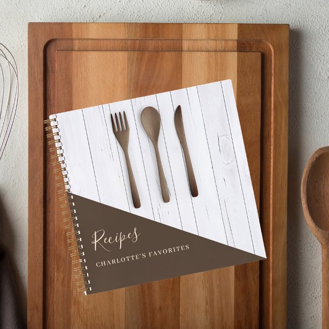 Recipes wooden kitchen utensils brown cookbook notebook (Creator Uploaded)