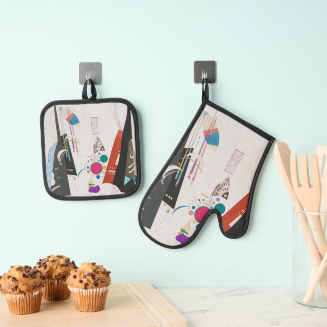 Reciprocal Agreement, Kandinsky, Abstract Art Oven Mitt & Pot Holder Set (Insitu(Hanging))