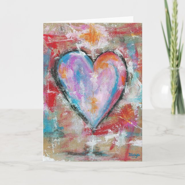 Reckless Heart Abstract Art Painting Pink Red Blue Holiday Card (Front)
