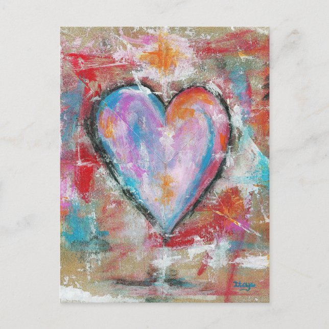 Reckless Heart Abstract Art Painting Pink Red Blue Postcard (Front)