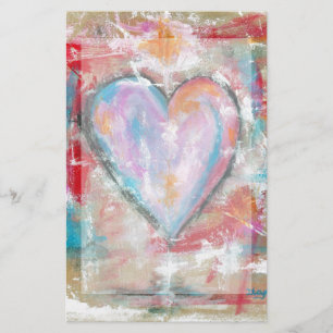 Reckless Heart Abstract Art Painting Pink Red Blue Stationery
