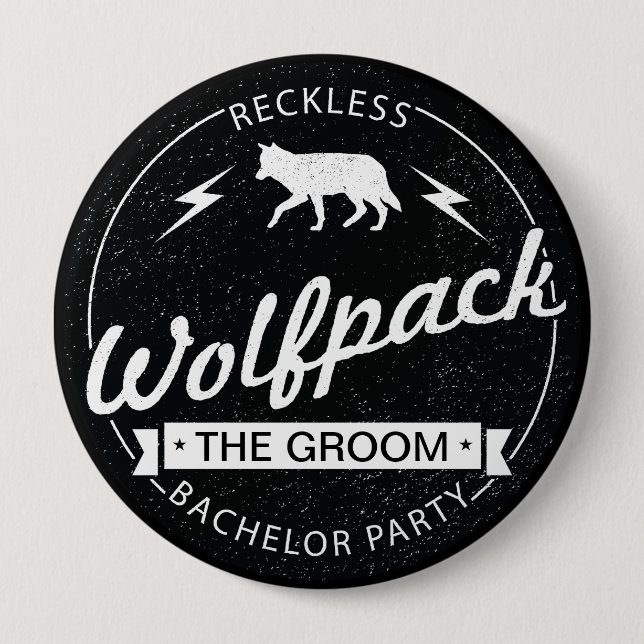 Reckless Wolfpack Bachelor Party Groom Name 10 Cm Round Badge (Front)