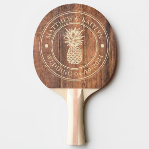 Reclaimed Wood Pineapple Wedding Crest & Names Ping Pong Paddle