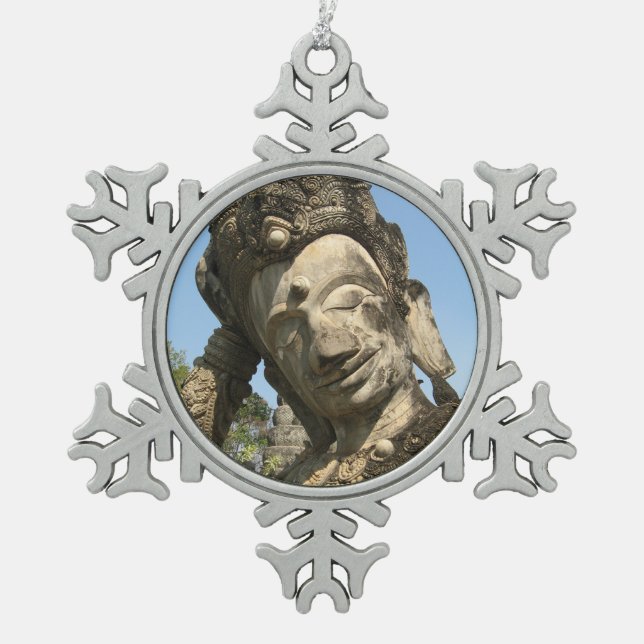 Reclining Buddha ... Nong Khai, Isan, Thailand Snowflake Pewter Christmas Ornament (Front)